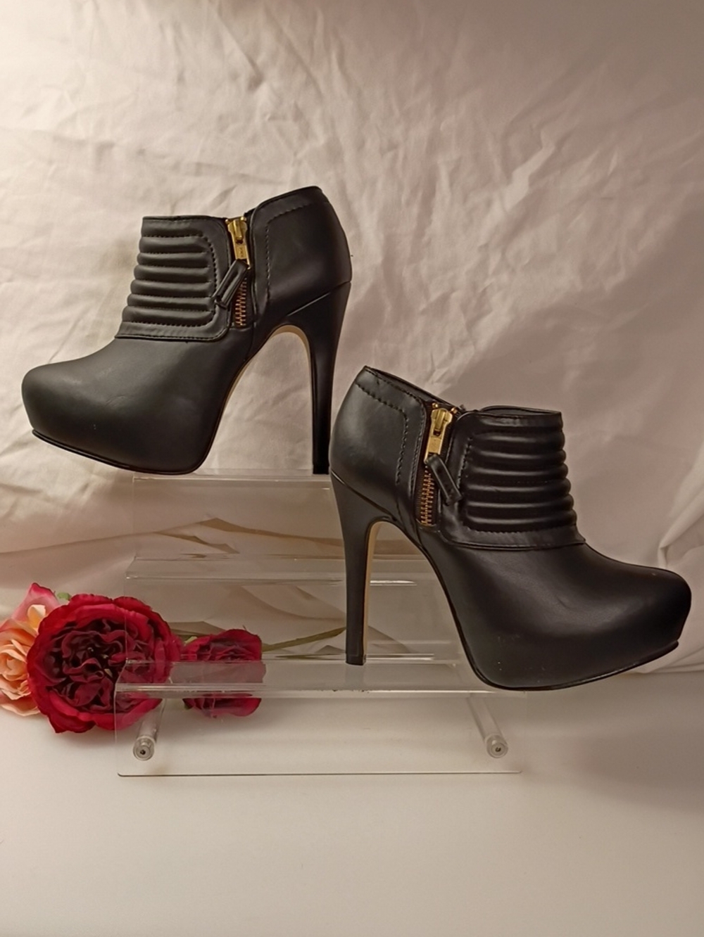 ANDREA FENZI Black Quilted Platform Ankle Booties with Stiletto Heel